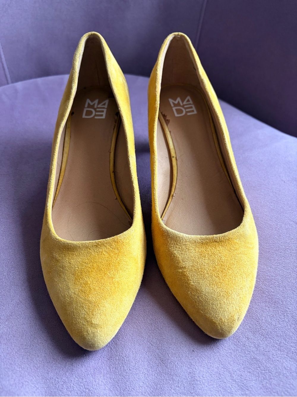 Yellow Suede Pointed-Toe Pumps - Picture 2 of 7